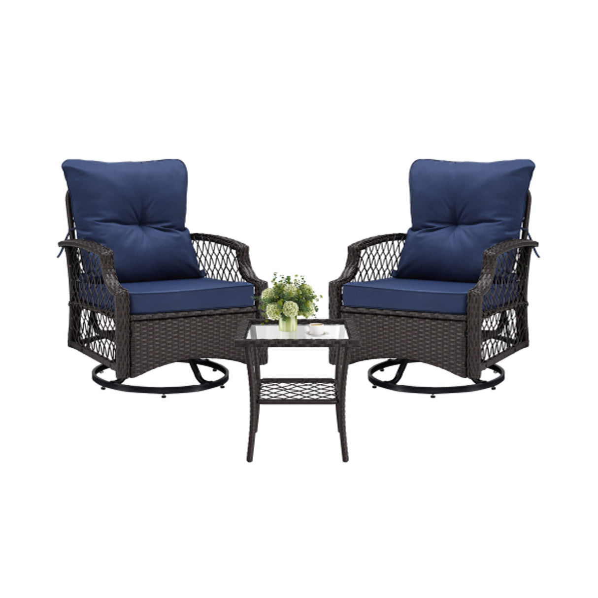 Alora 3-Piece Wicker Patio Bistro Set W/ Swivel Chairs And Table (SAK14789)