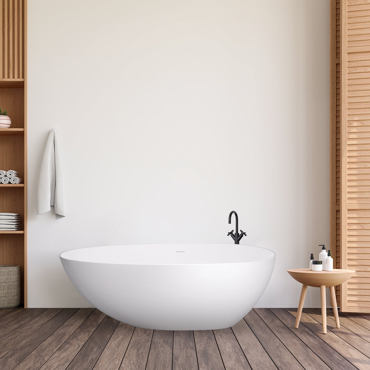 Giotto Solid Surface Soaking Bathtub in Matte White with Matte White Drain and Integrated Overflow