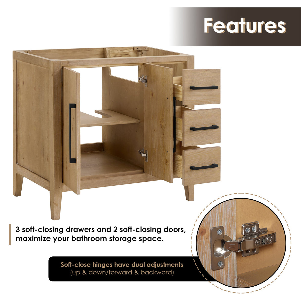 Laurel 36"/48"/60"/72" single/double vanity cabinet without top