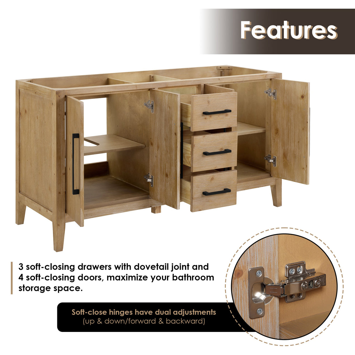 Laurel 36"/48"/60"/72" single/double vanity cabinet without top
