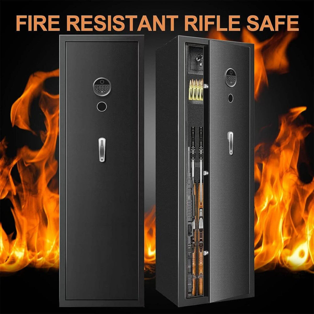 Heavy-Duty 57-Inch Anti-Theft Fireproof Biometric Gun Rifle Pistol Safe For Home, 11-12 Guns