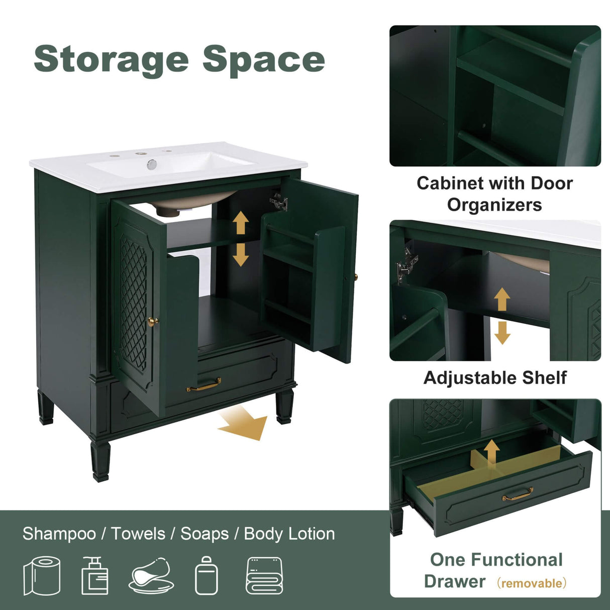 Nuvia 60-Inch Green Vintage Double Sink Vanity With Cabinets And Drawers (SAK26149)