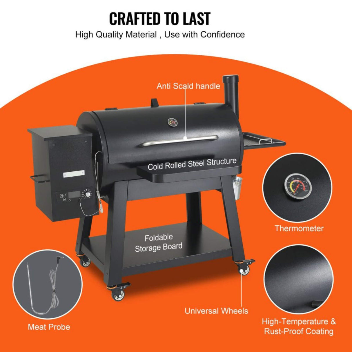 62-Inch Heavy-Duty Portable Wood Pellet BBQ Grill With Cart