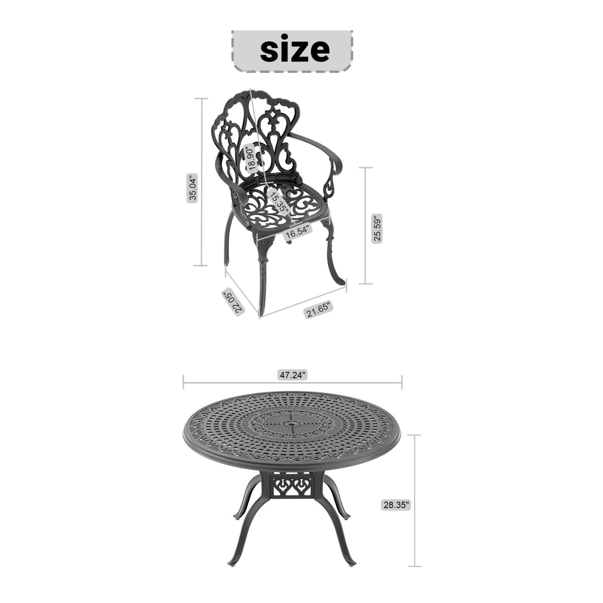 Alora 7-Piece Cast Aluminum Patio Furniture Set With Black Frame And Off-White Cushions (SAK12948)