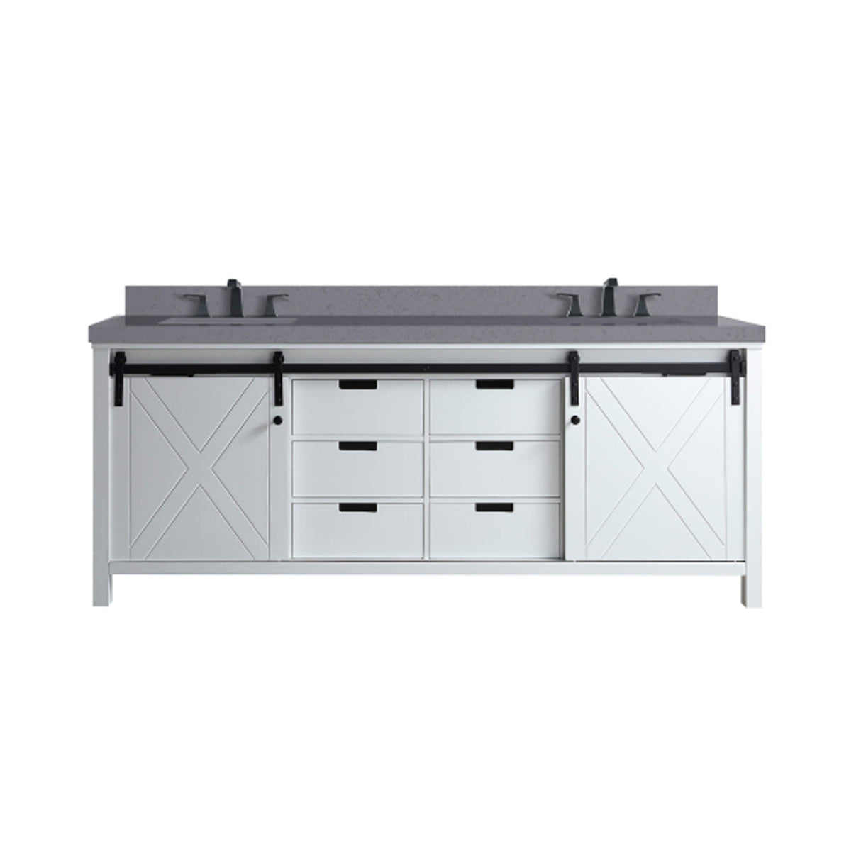 Nuvia White Bathroom Vanity With Gray Quartz Top And Faucet Set (SAK40685)