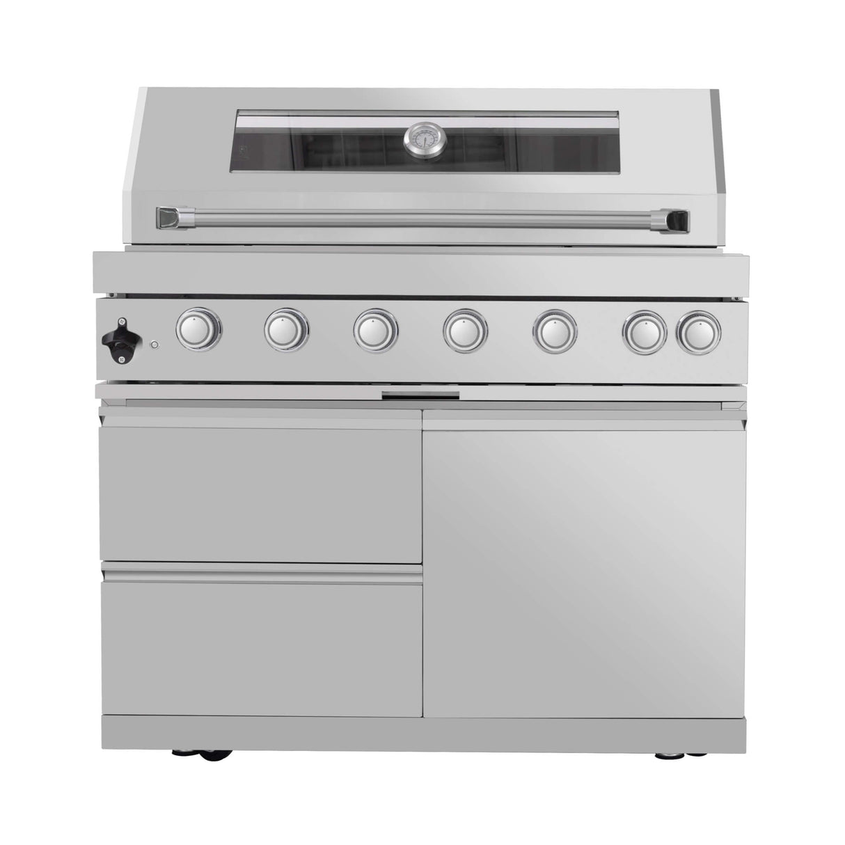 Castelle Flame Astoria 94-Inch 6-Burner 85K BTU Outdoor Kitchen Grill Island With Wine Cooler, Rotisserie, Cabinets, And Granite Countertops (SAK68014)