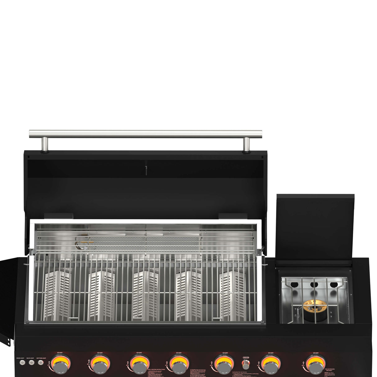 FORNO All’Aperto 87,600 BTU BBQ with 4 Stainless-Steel Burners with Infrared Burners & Side Burner, Sink Module with Black Sintered Stone Countertops, Gaz Pizza Oven, Bar & Beverage Center