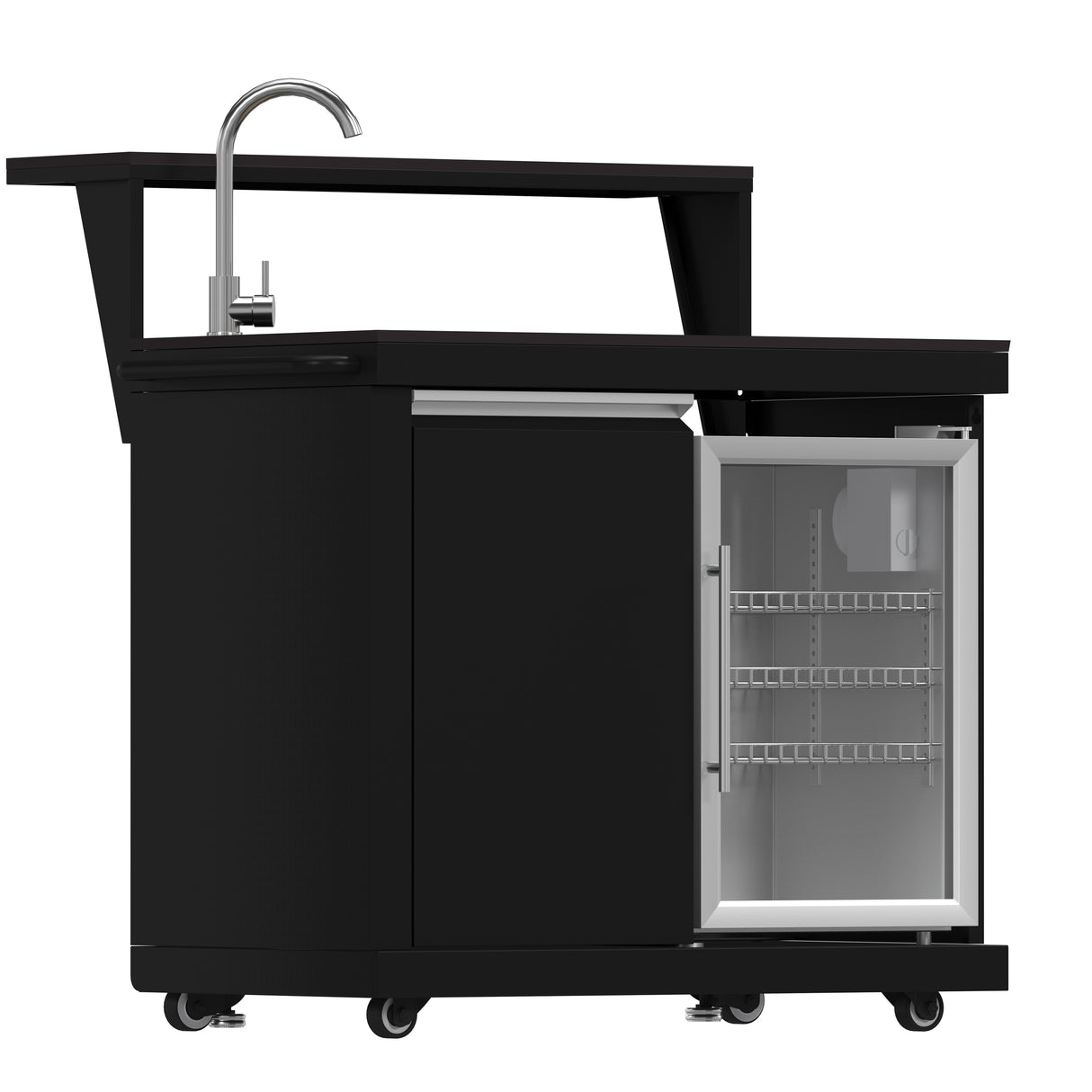 FORNO All’Aperto 87,600 BTU BBQ with 4 Stainless-Steel Burners with Infrared Burners & Side Burner, Sink Module with Black Sintered Stone Countertops, Gaz Pizza Oven, Bar & Beverage Center