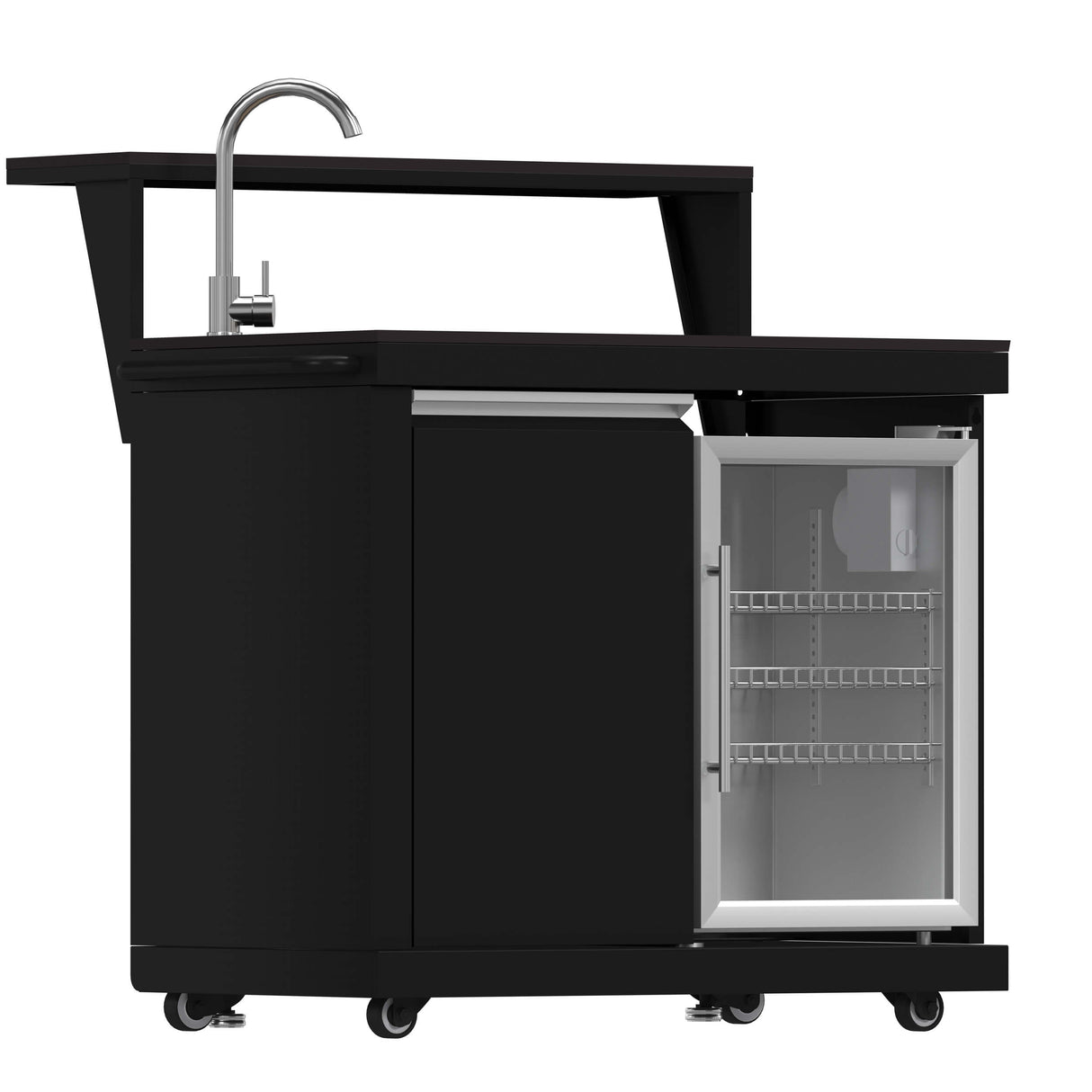 FORNO All'Aperto 99,600 BTU BBQ with 5 Stainless-Steel Burners with Infrared Burners & Side Burner, Sink Module with Black Sintered Stone Countertops, Plancha, Gas Pizza Oven, Bar & Beverage Center