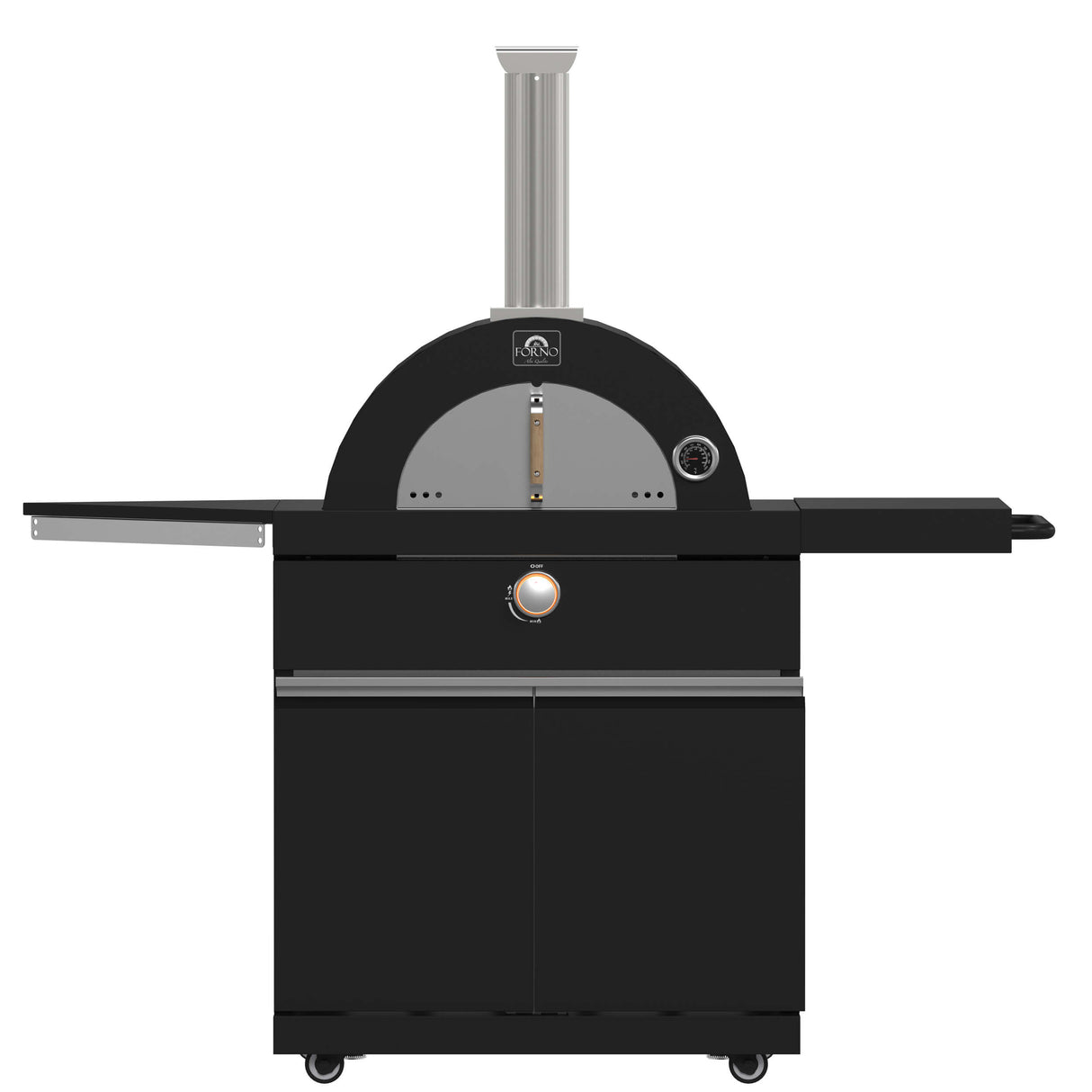 FORNO All'Aperto 99,600 BTU BBQ with 5 Stainless-Steel Burners with Infrared Burners & Side Burner, Sink Module with Black Sintered Stone Countertops, Plancha, Gas Pizza Oven, Bar & Beverage Center