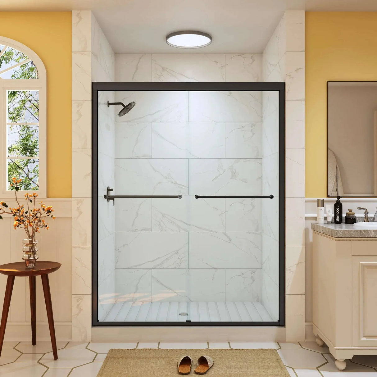 HOROW Frameless Sliding Shower Door 60 Inch Matte Black Shower Door Model BE6076-MB