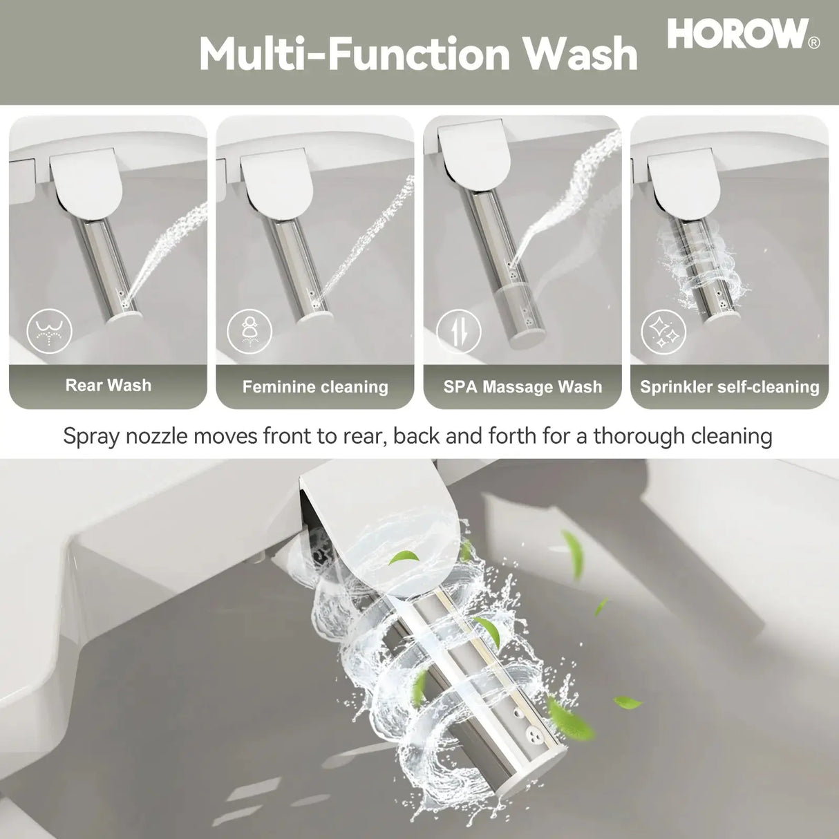 HOROW T0338W Elongated One Piece Toilet With Bidet Toilet Seat Model BT0338W
