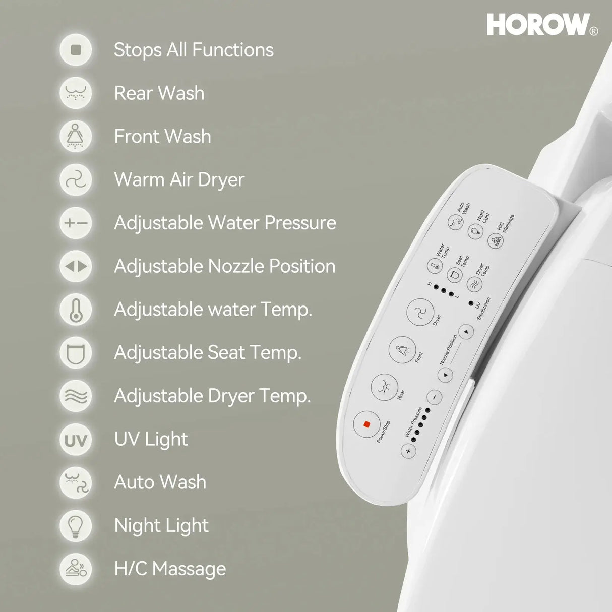 HOROW T0338W Elongated One Piece Toilet With Bidet Toilet Seat Model BT0338W
