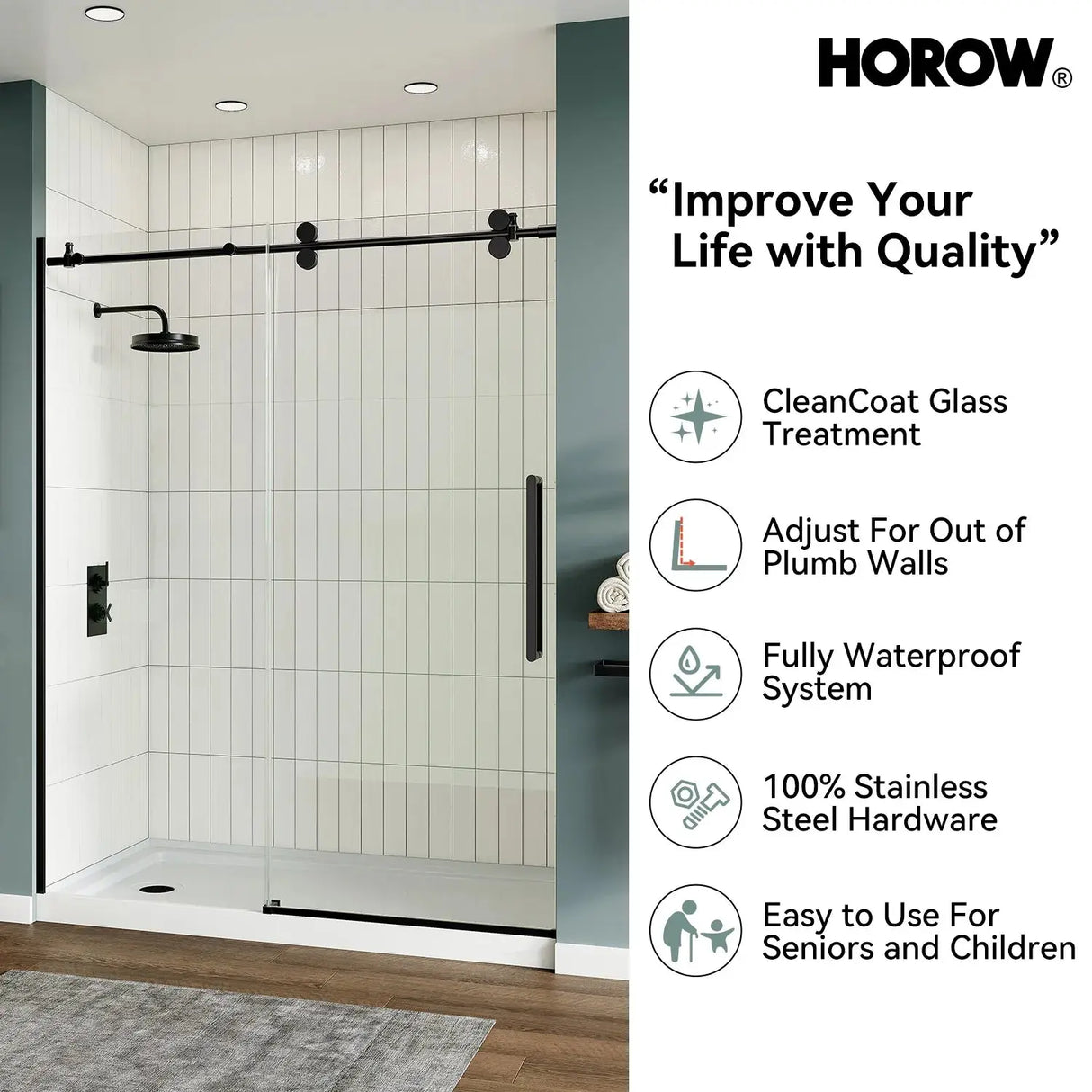Black Sliding Shower Door 1200mm 8mm Glass Sliding Frameless Model MI6076-MB