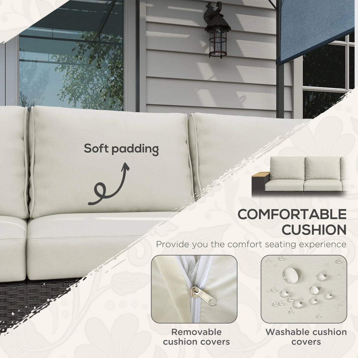 3-Seater Outdoor Patio Sofa with Cushions