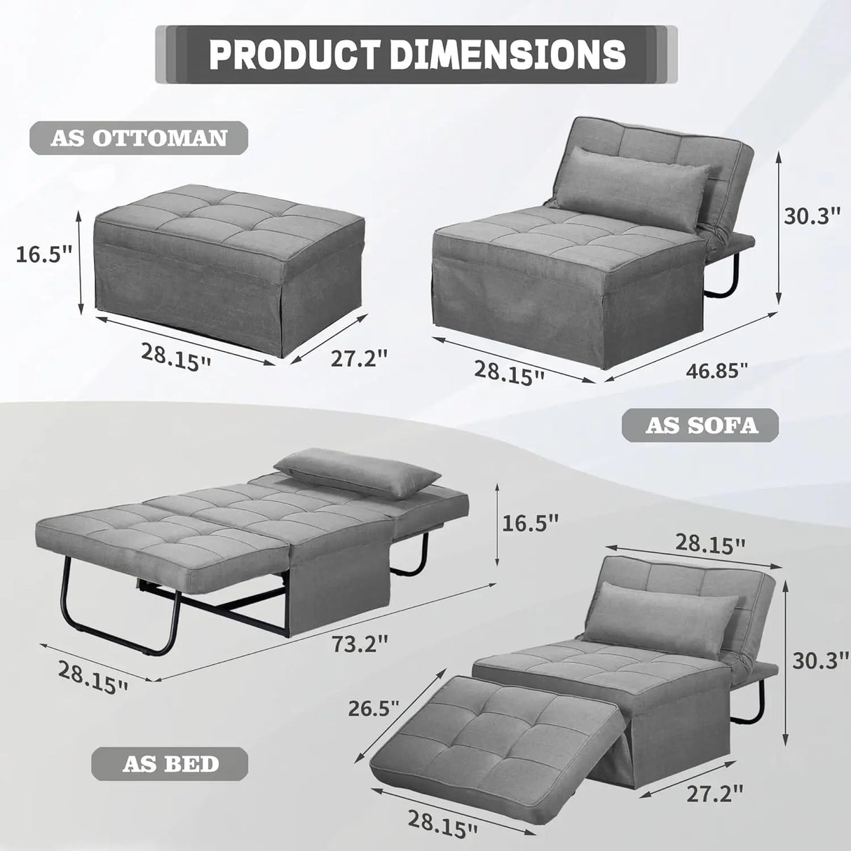 Convertible Sofa Bed 4-in-1 Multi-Functional Futon