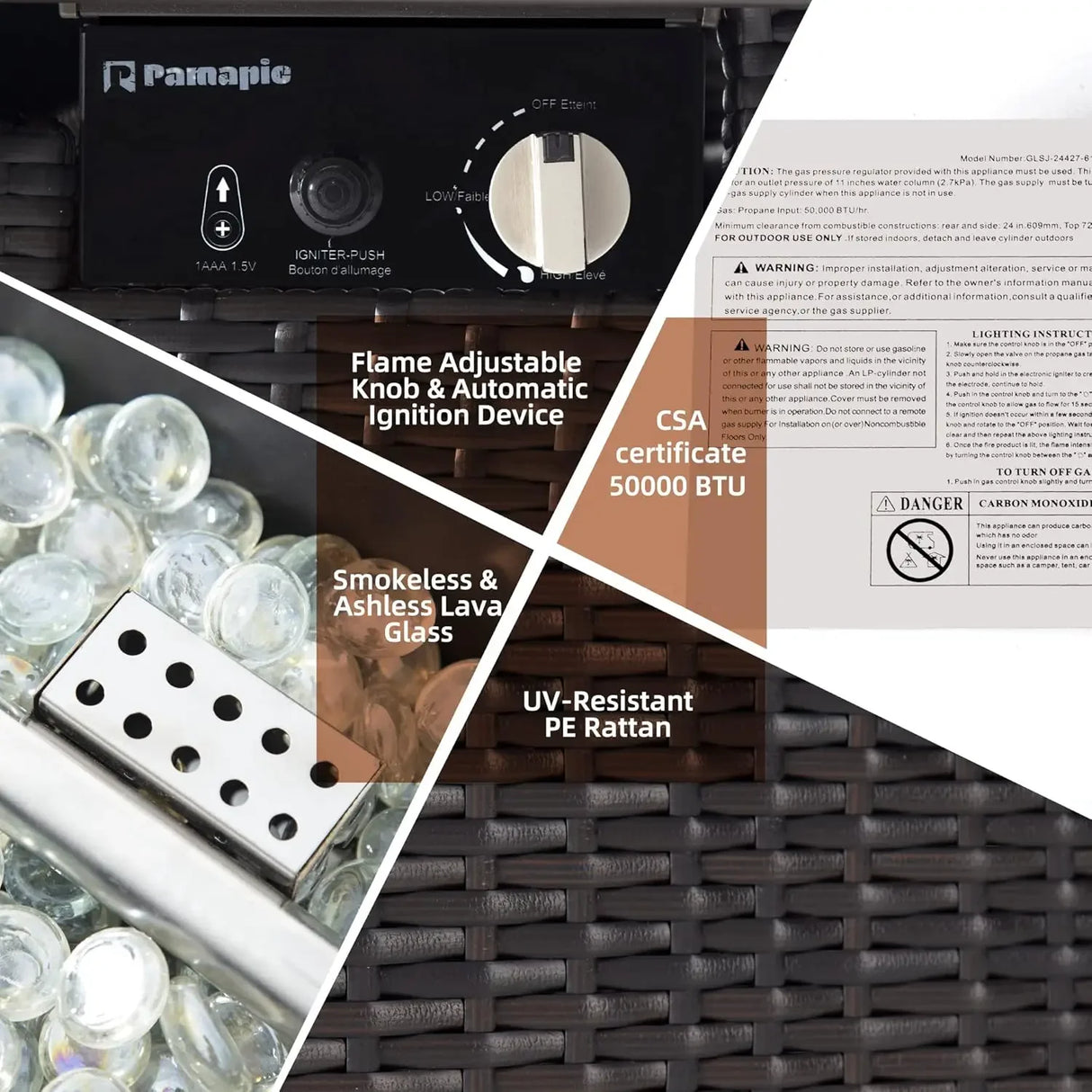 Propane Fire Pits with Glass Wind Guard