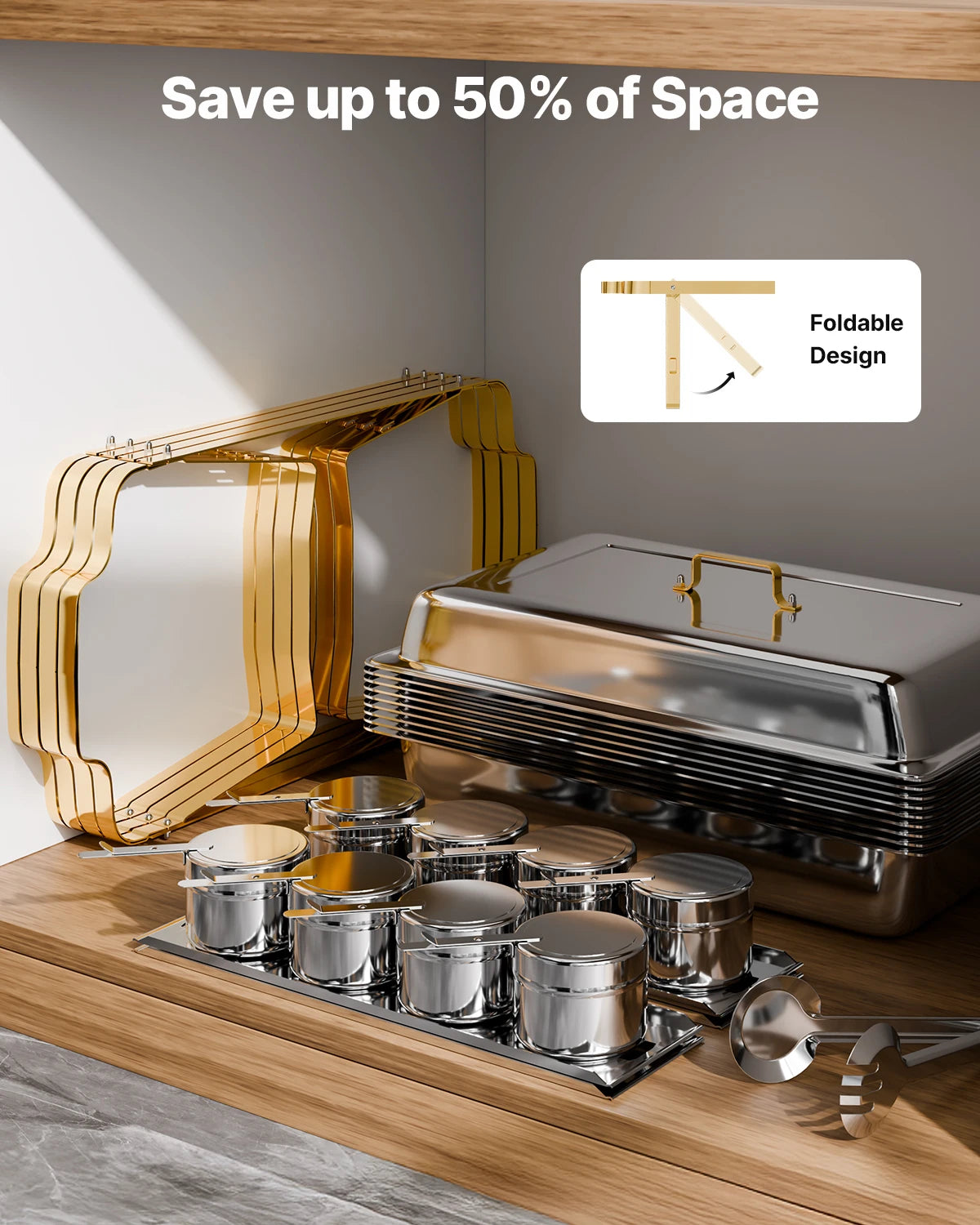 Stainless Steel Chafer Set with 2 Full Size and 4 Half Size Pans