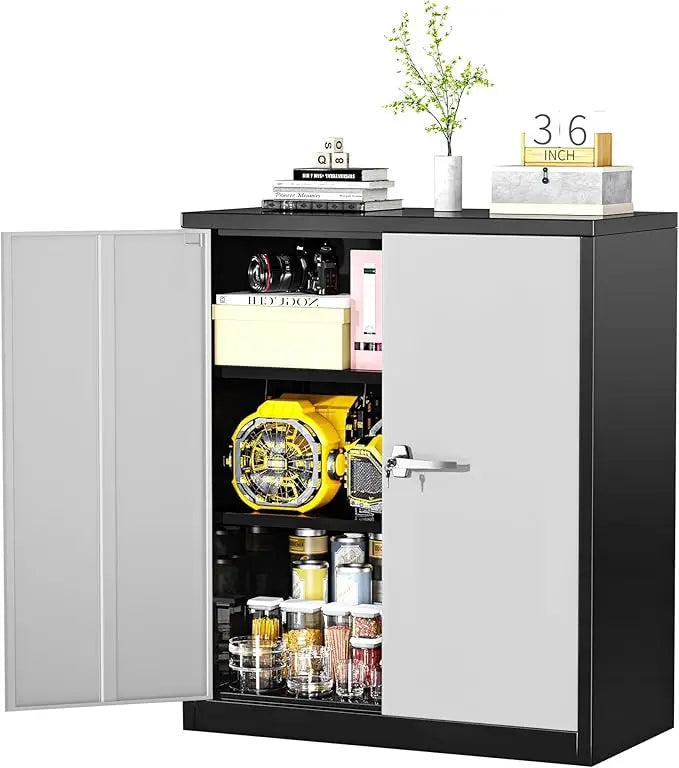 Lockable Metal Storage Cabinet with Wheels