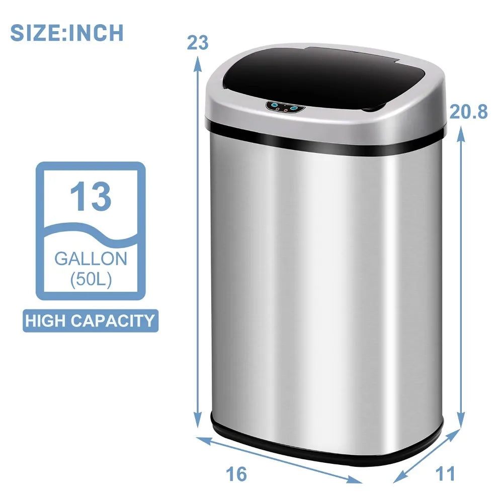 13 Gallon 50 Liter Kitchen Trash Can with Touch-Free & Motion Sensor