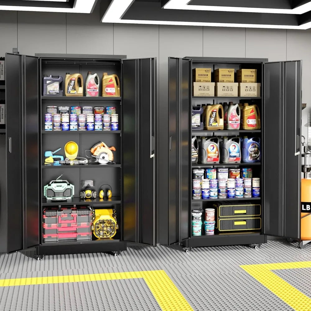 Lockable Metal Storage Cabinet with Wheels