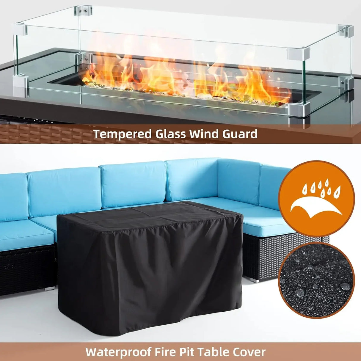 Propane Fire Pits with Glass Wind Guard
