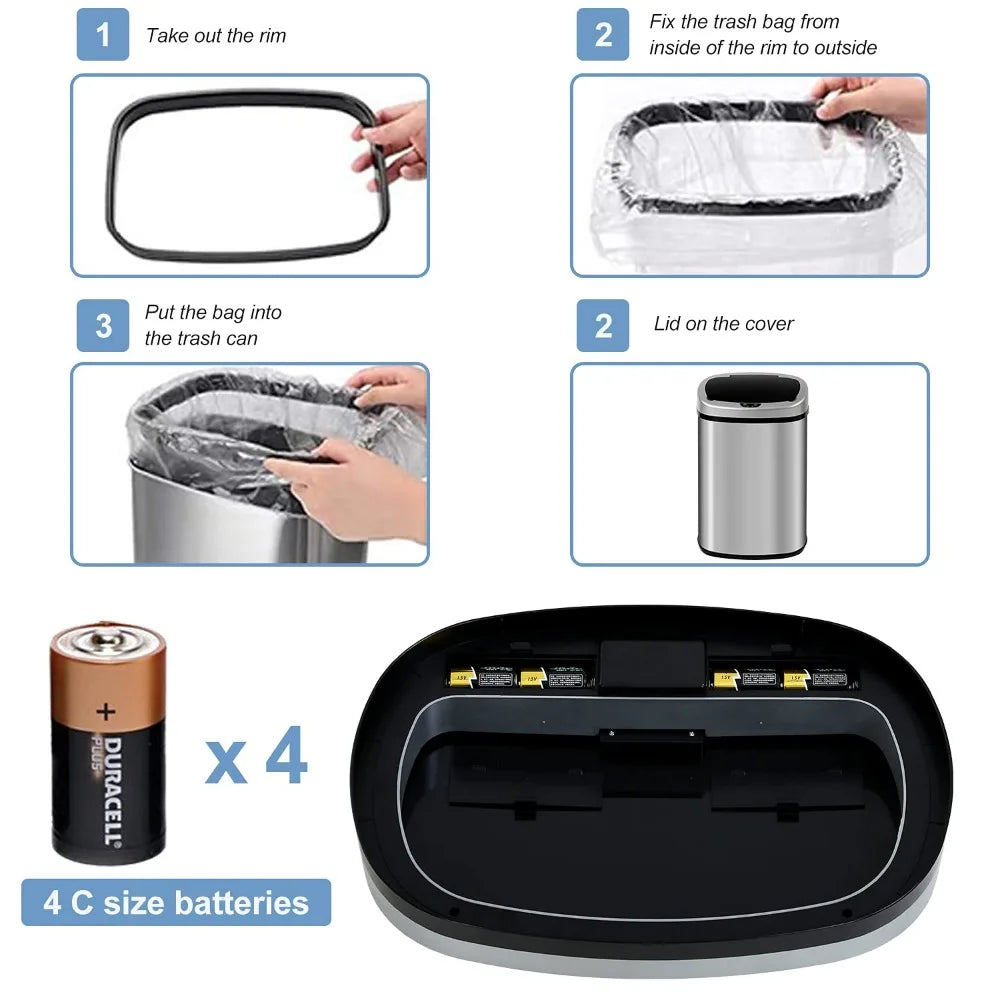 13 Gallon 50 Liter Kitchen Trash Can with Touch-Free & Motion Sensor