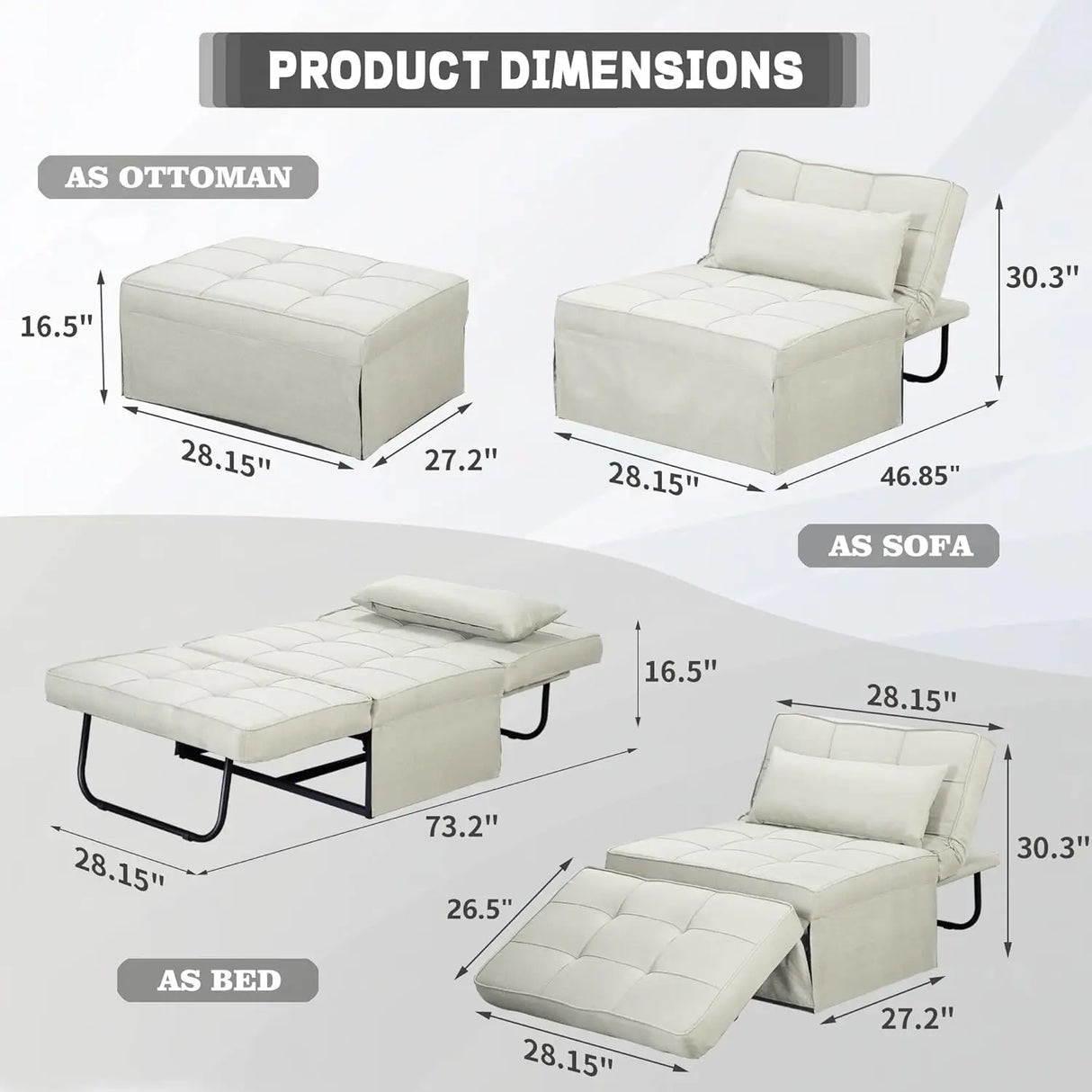 Convertible Sofa Bed 4-in-1 Multi-Functional Futon