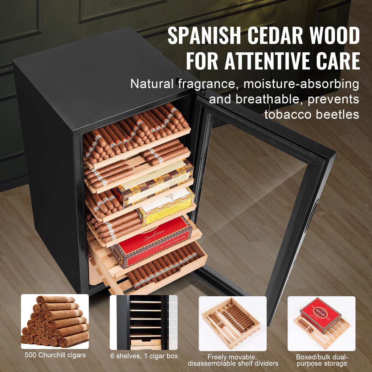 Spanish Cedar Wood Electric Cigar Humidor 82L