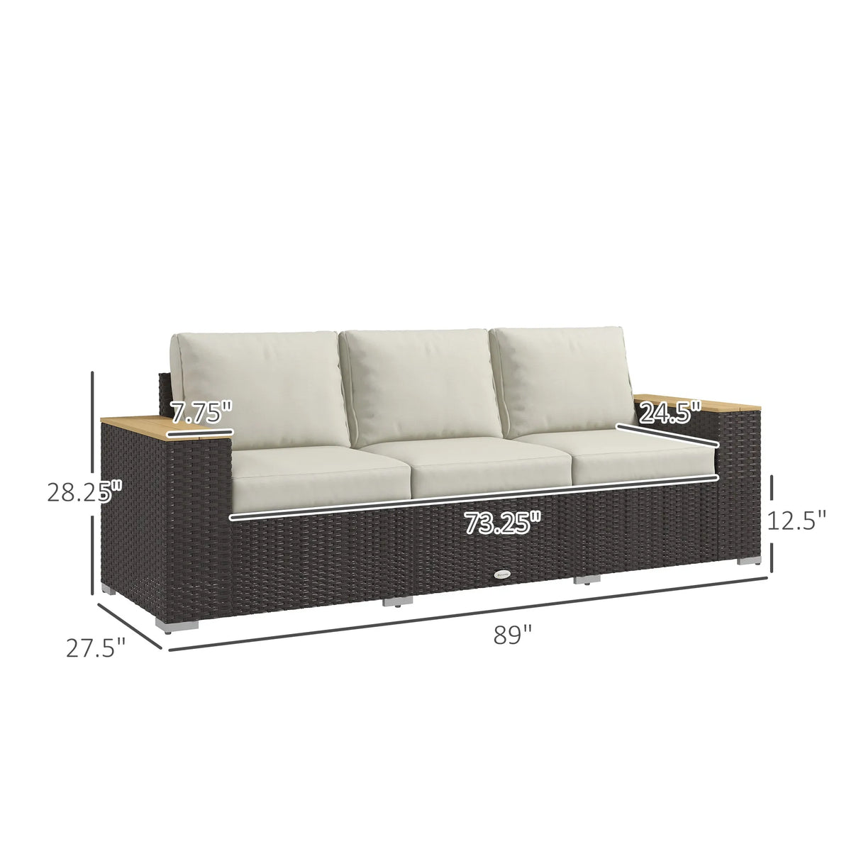 3-Seater Outdoor Patio Sofa with Cushions