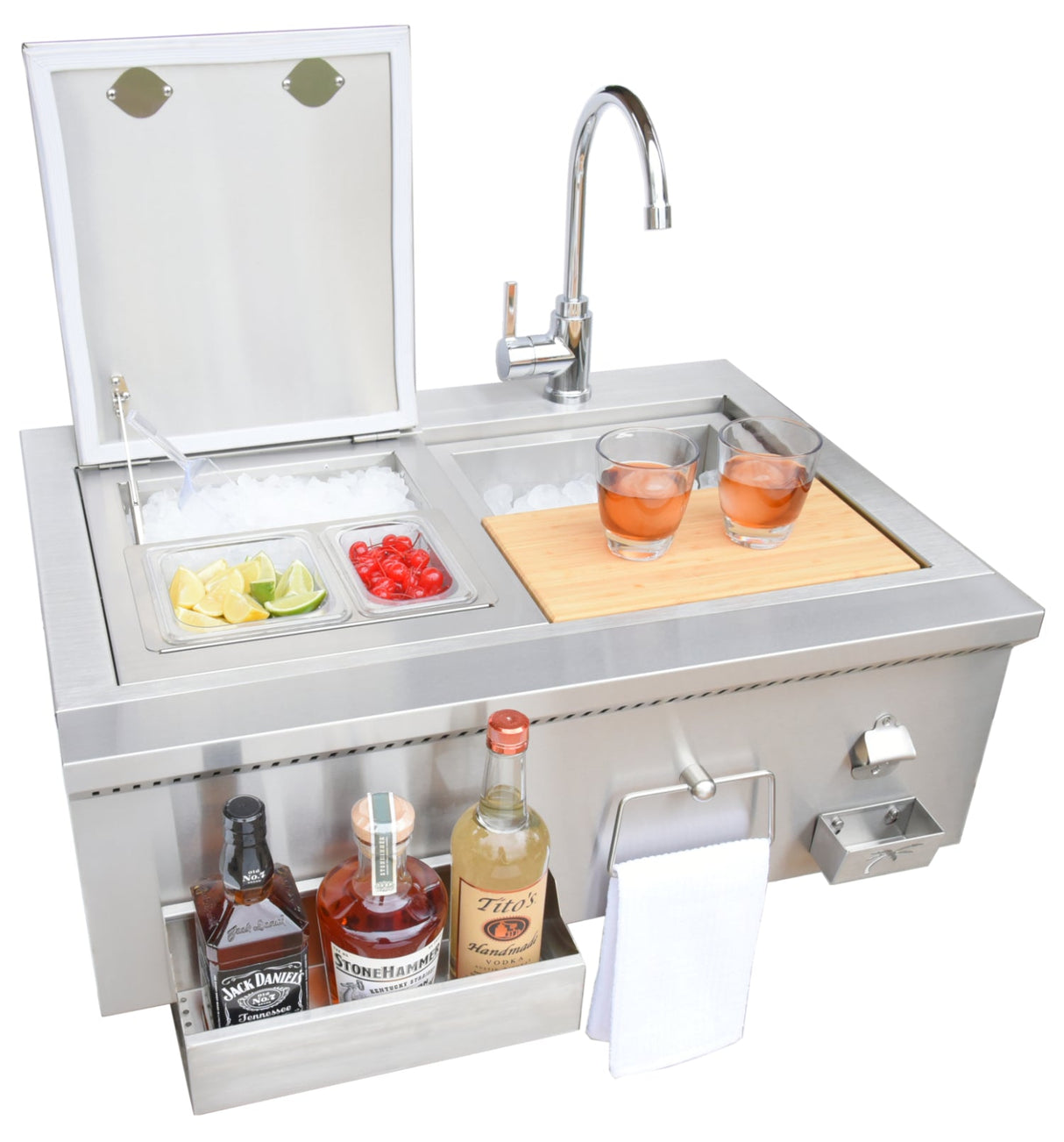 KoKoMo 30" Built-In Cocktail Station With Sink Bottle Opener and Ice Chest