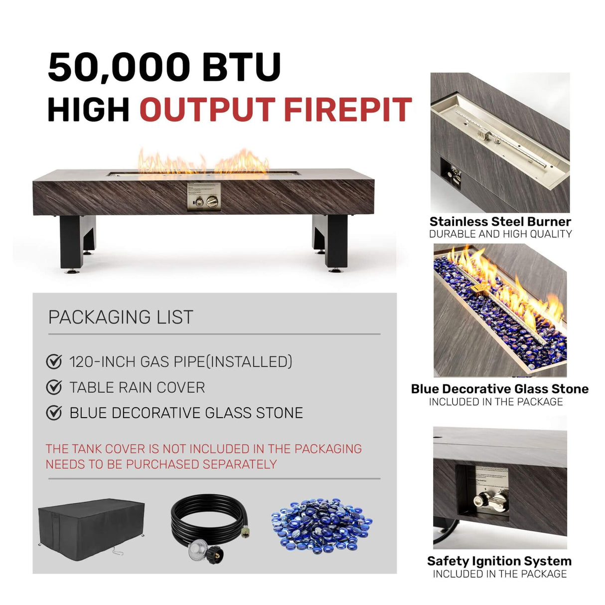 Alora 54-Inch Modern Outdoor Propane Fire Pit Table With Waterproof Cover (SAK42628)