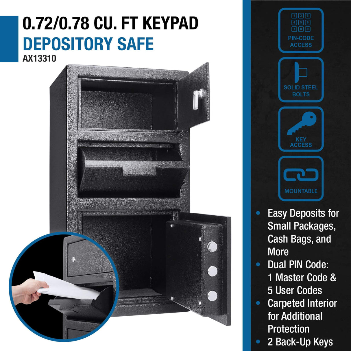 Barska 0.78 CF Heavy-Duty Large Steel Depository Safe With Digital Keypad (SAK75106)