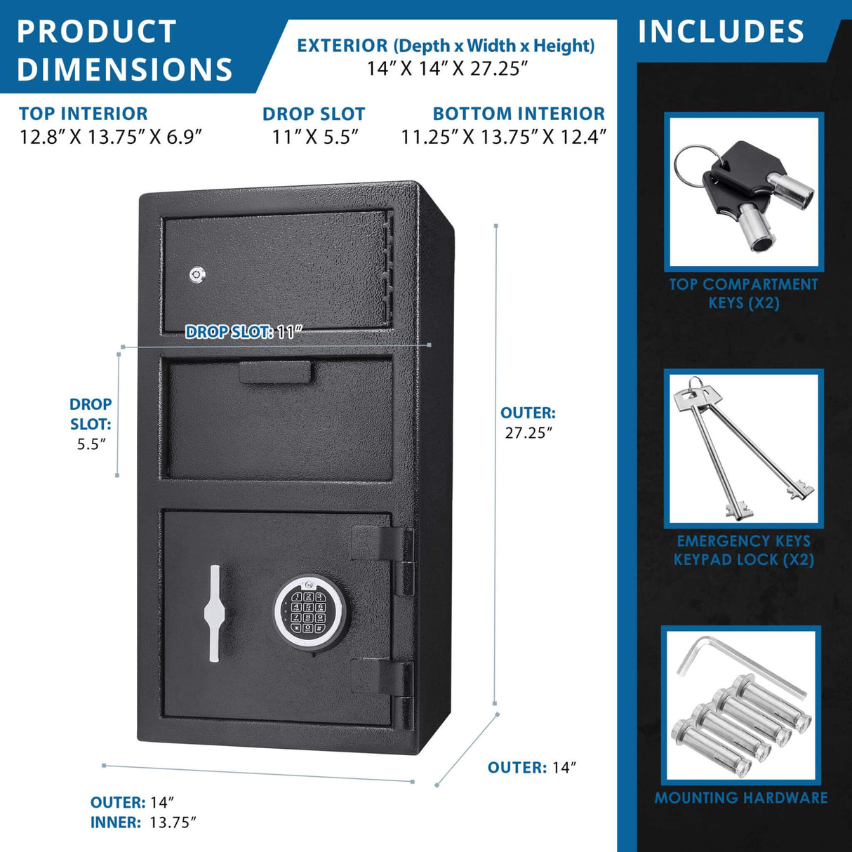 Barska 0.78 CF Heavy-Duty Large Steel Depository Safe With Digital Keypad (SAK75106)