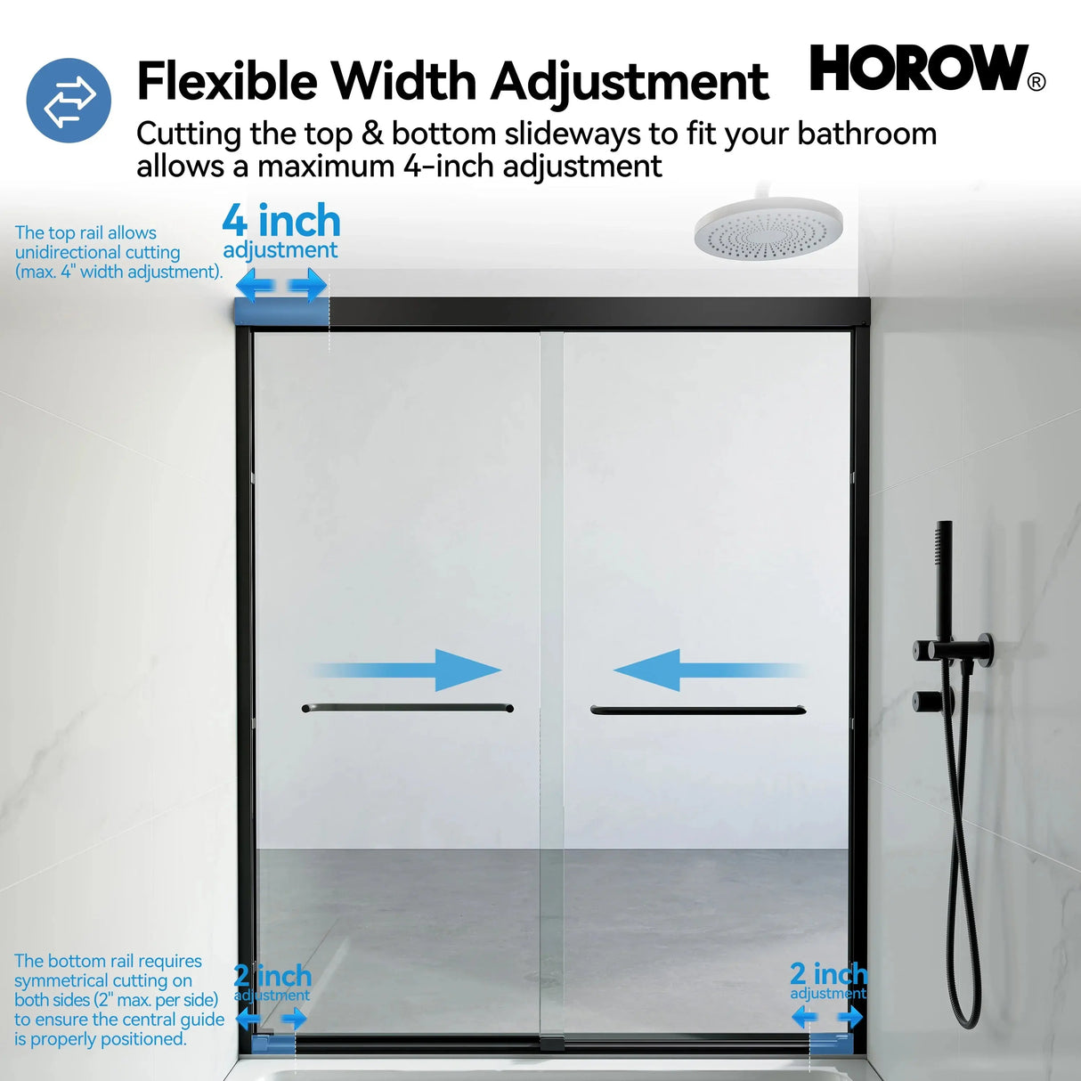 Matte Black Double Sliding Shower Door with Semi-Frameless Model BE6072-MB