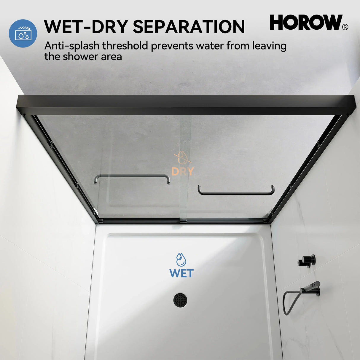 Matte Black Double Sliding Shower Door with Semi-Frameless Model BE6072-MB
