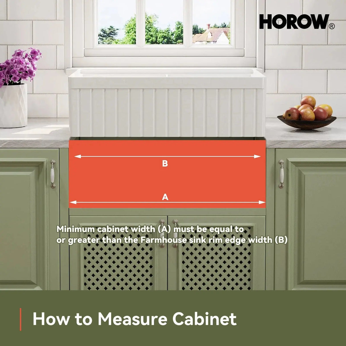 HOROW 33" Double Bowl Ceramic Kitchen Sink with Drainboard F01R-D3320W1-L