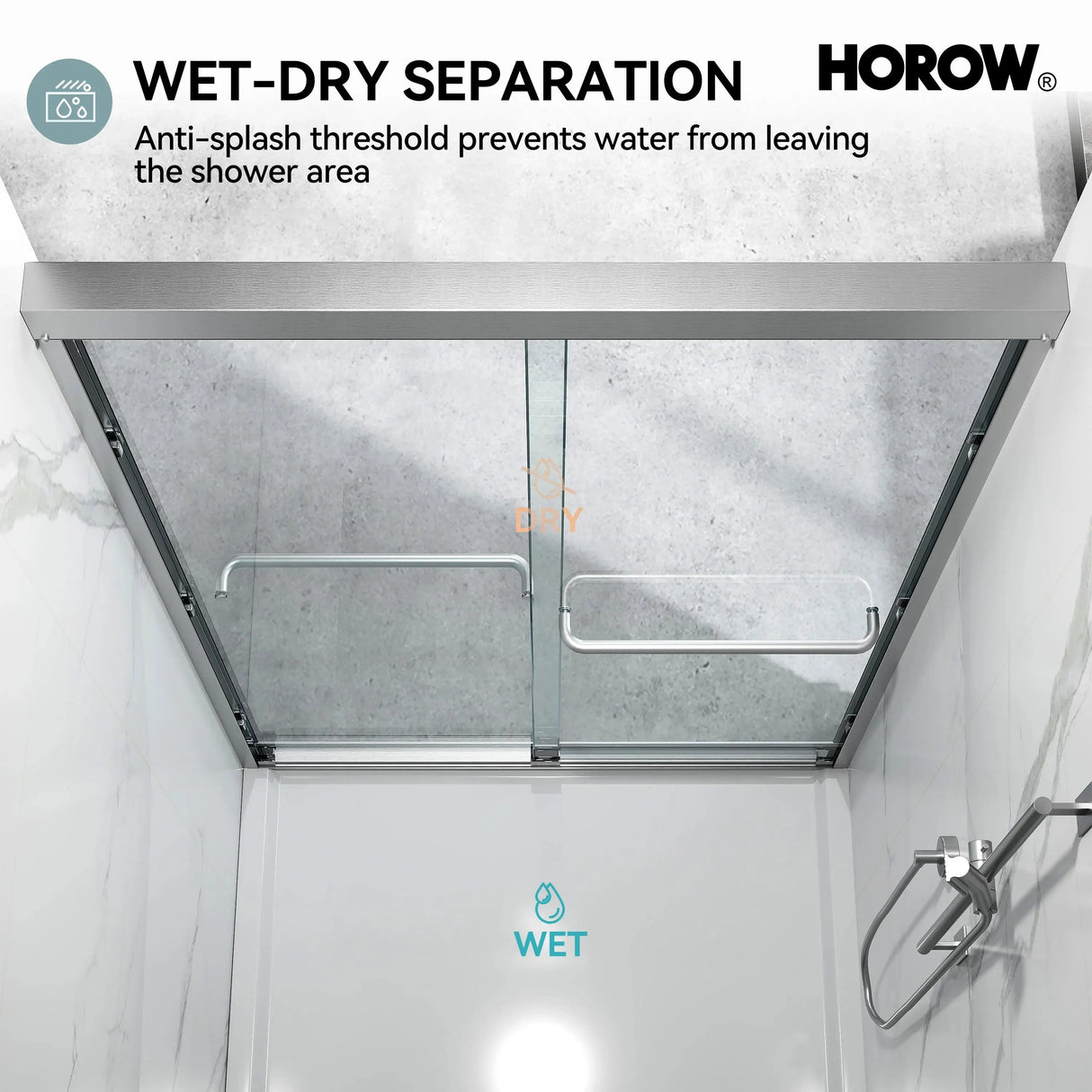 Brushed Nickel Double Sliding Shower Door with Wet-Dry Separation Model HR4872-BN