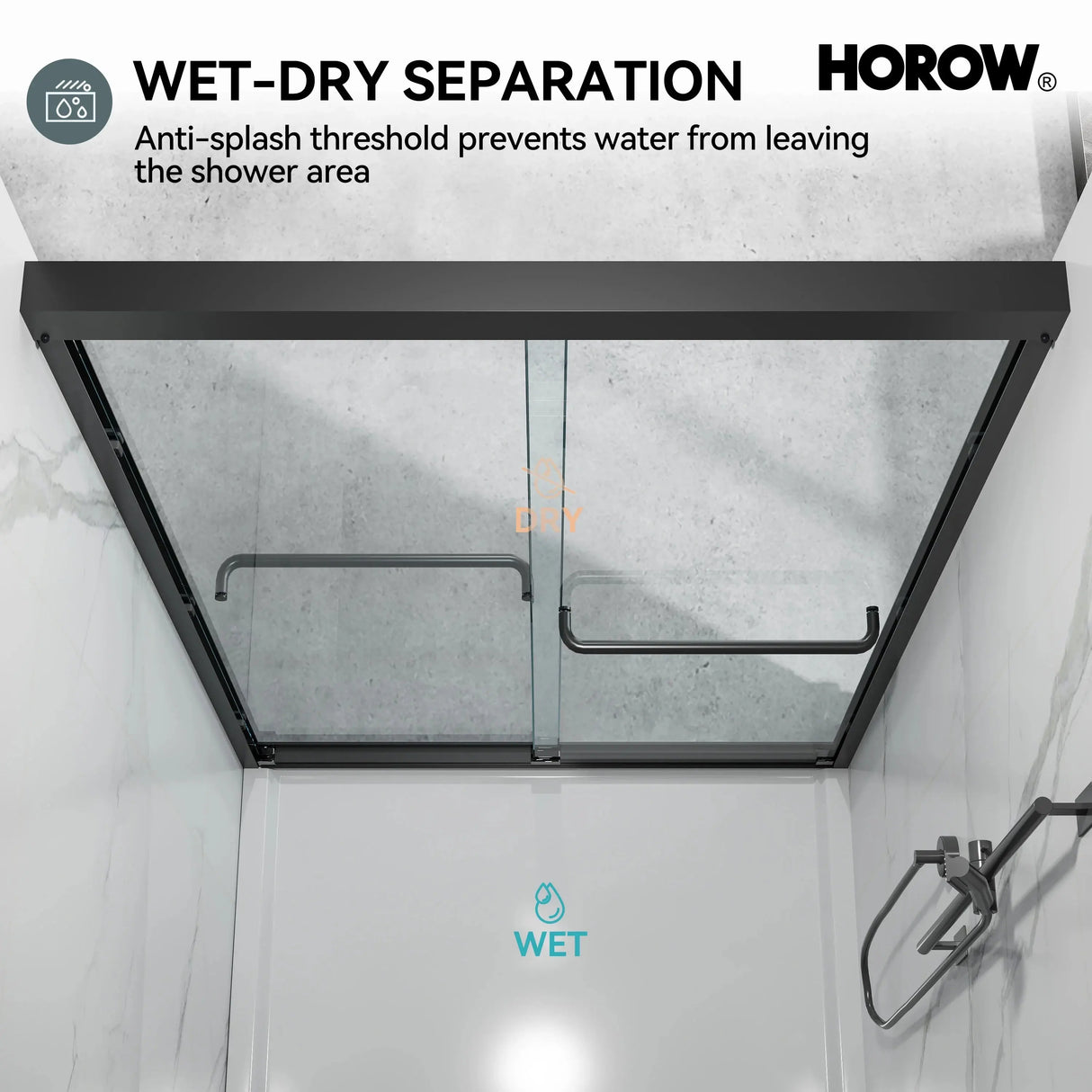 Matte Black Double Sliding Shower Door – Model HR4872-MB, 1/4" Thick Glass