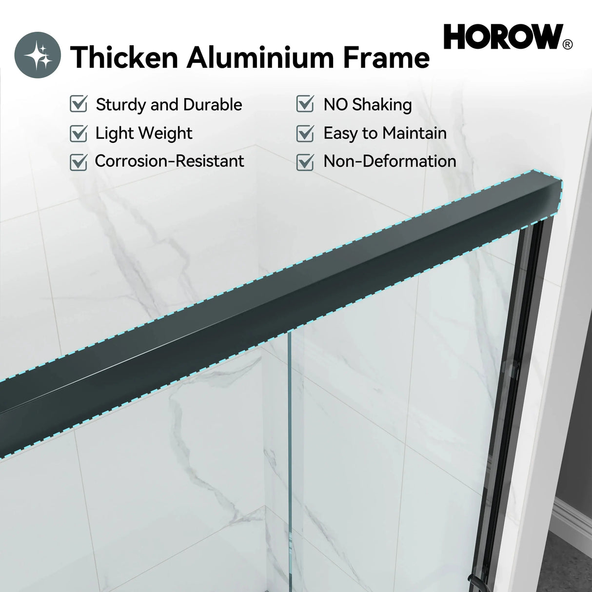 Matte Black Double Sliding Shower Door – Model HR4872-MB, 1/4" Thick Glass