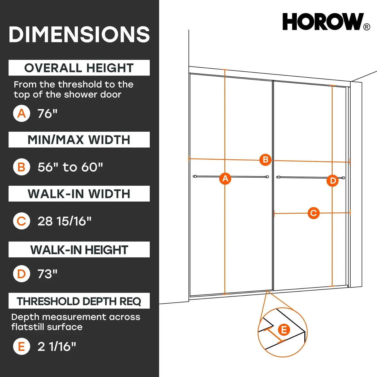 HOROW Brushed Nickel Shower Door with Ultra Narrow Model K2-BN