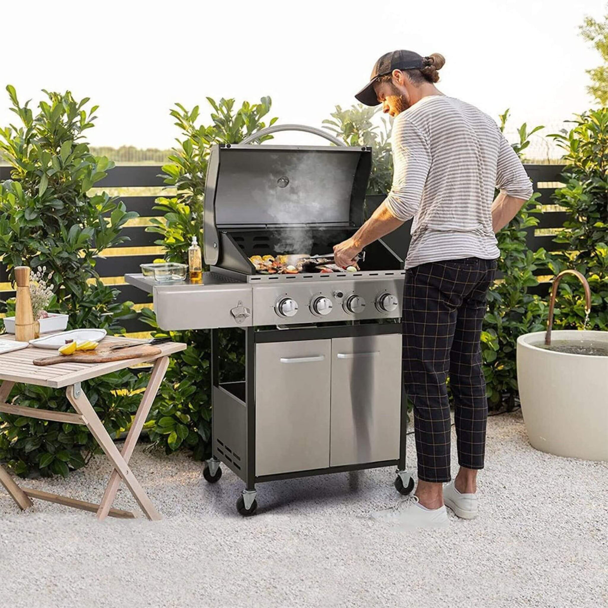 Large Outdoor 42K BTU BBQ Stainless Steel Propane Gas Grill With 4 Burners