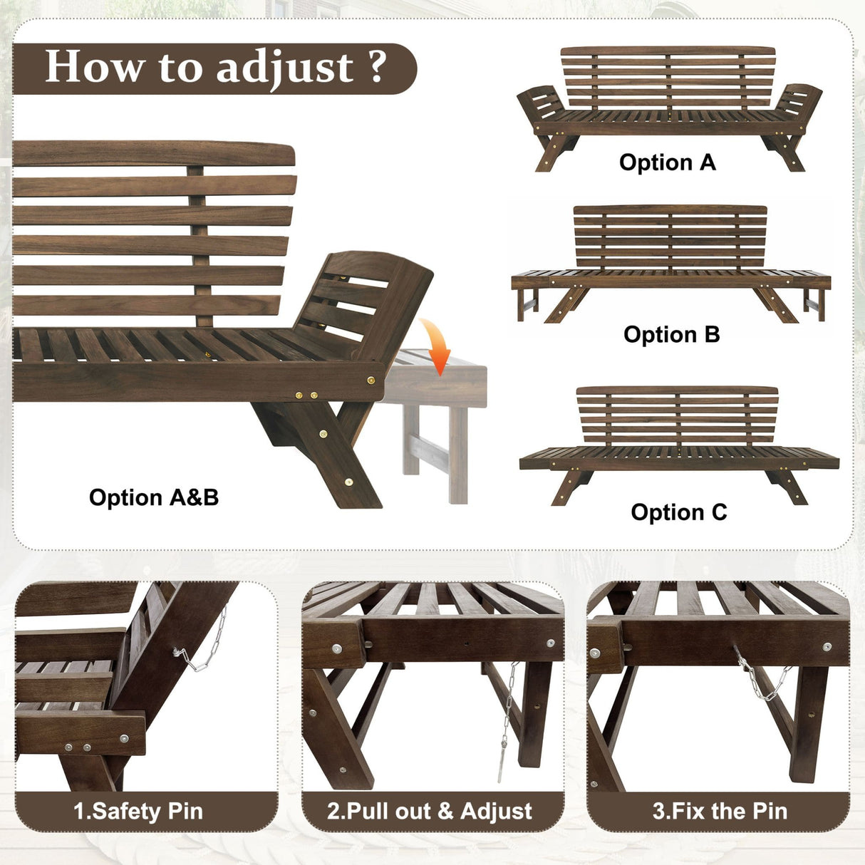 Alora Outdoor Adjustable Wooden Patio Daybed Sofa With Cushions (SAK41345)