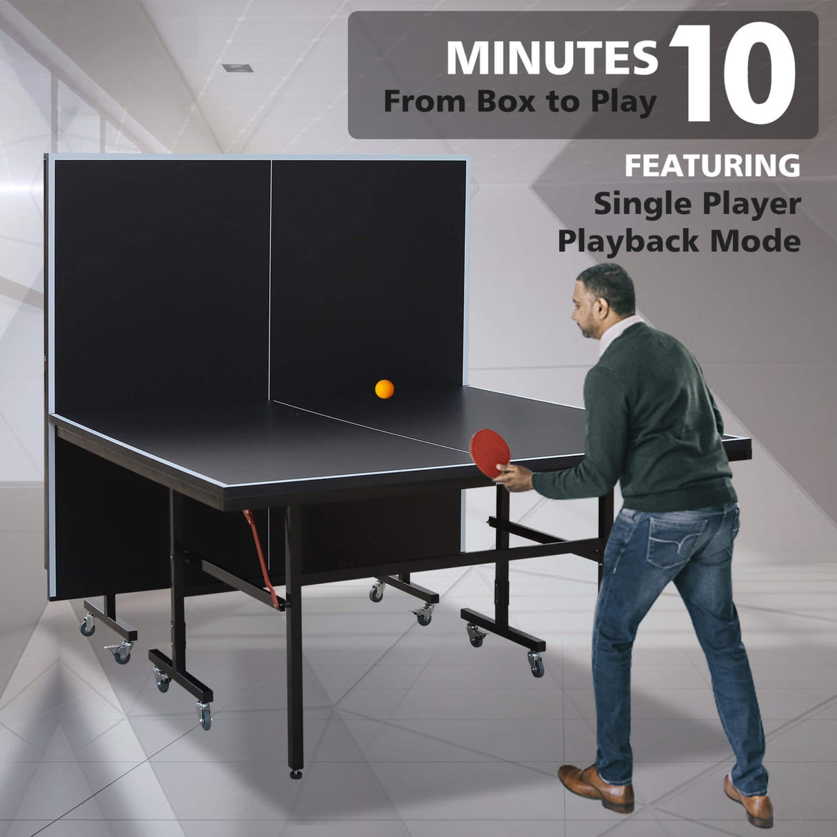9FT Portable Mid-Size Ping Pong Table Set With Paddles, Balls, And Net