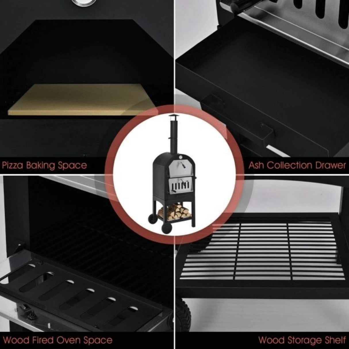 Portable Outdoor Wood Fired Pizza Oven W/ Pizza Stone & Waterproof Cover