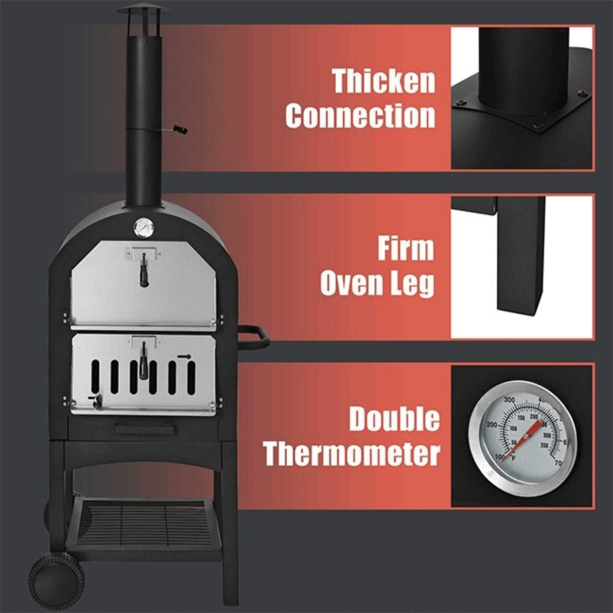 Portable Outdoor Wood Fired Pizza Oven W/ Pizza Stone & Waterproof Cover