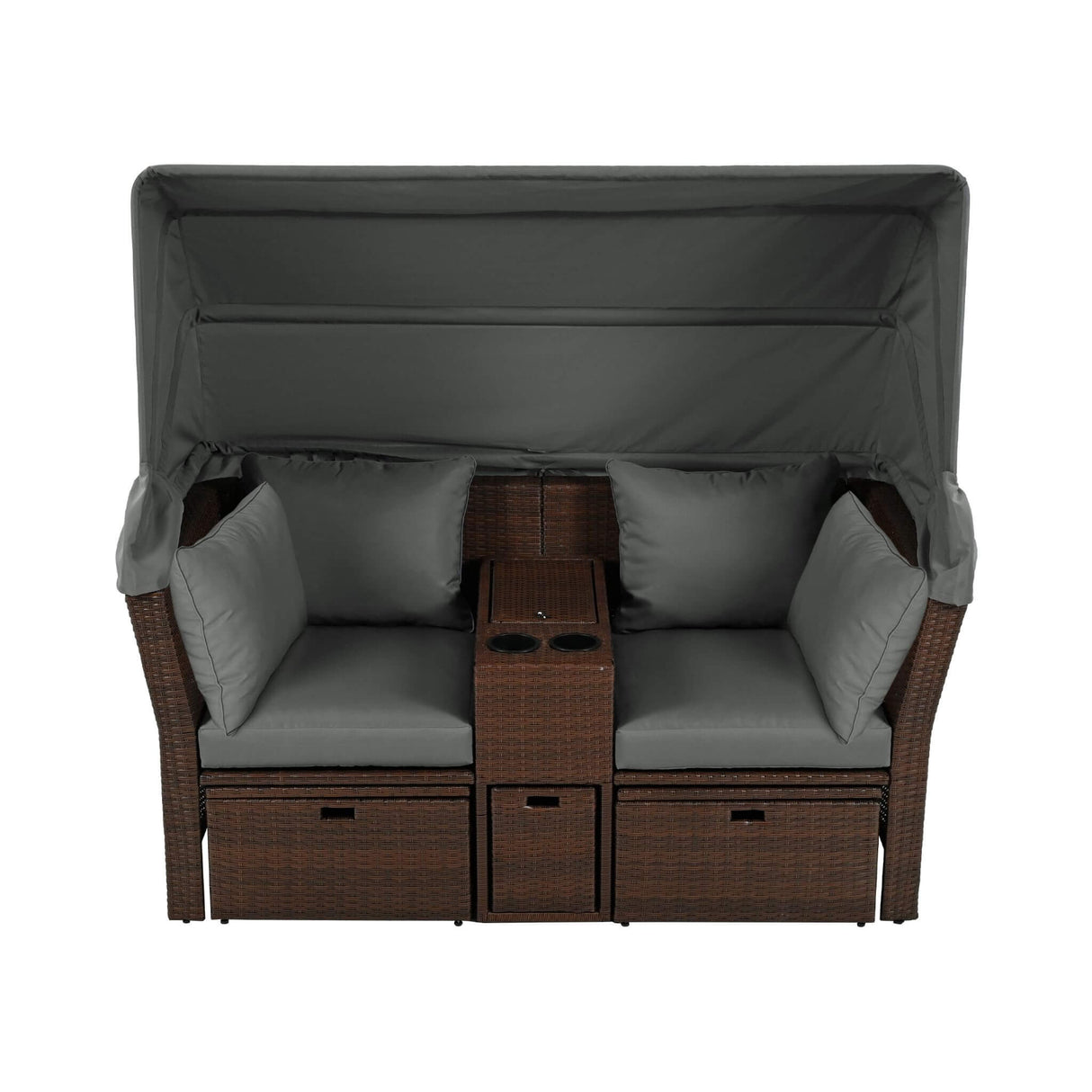 Alora Premium Outdoor 2-Seater Patio Daybed With Foldable Awning, Cushions, And Rattan Frame (SAK90233)