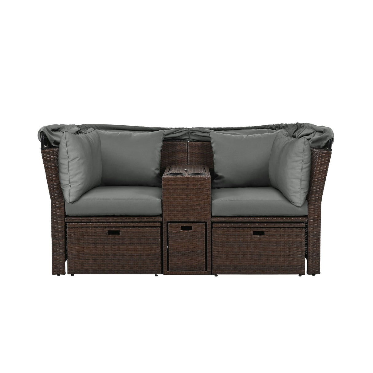 Alora Premium Outdoor 2-Seater Patio Daybed With Foldable Awning, Cushions, And Rattan Frame (SAK90233)