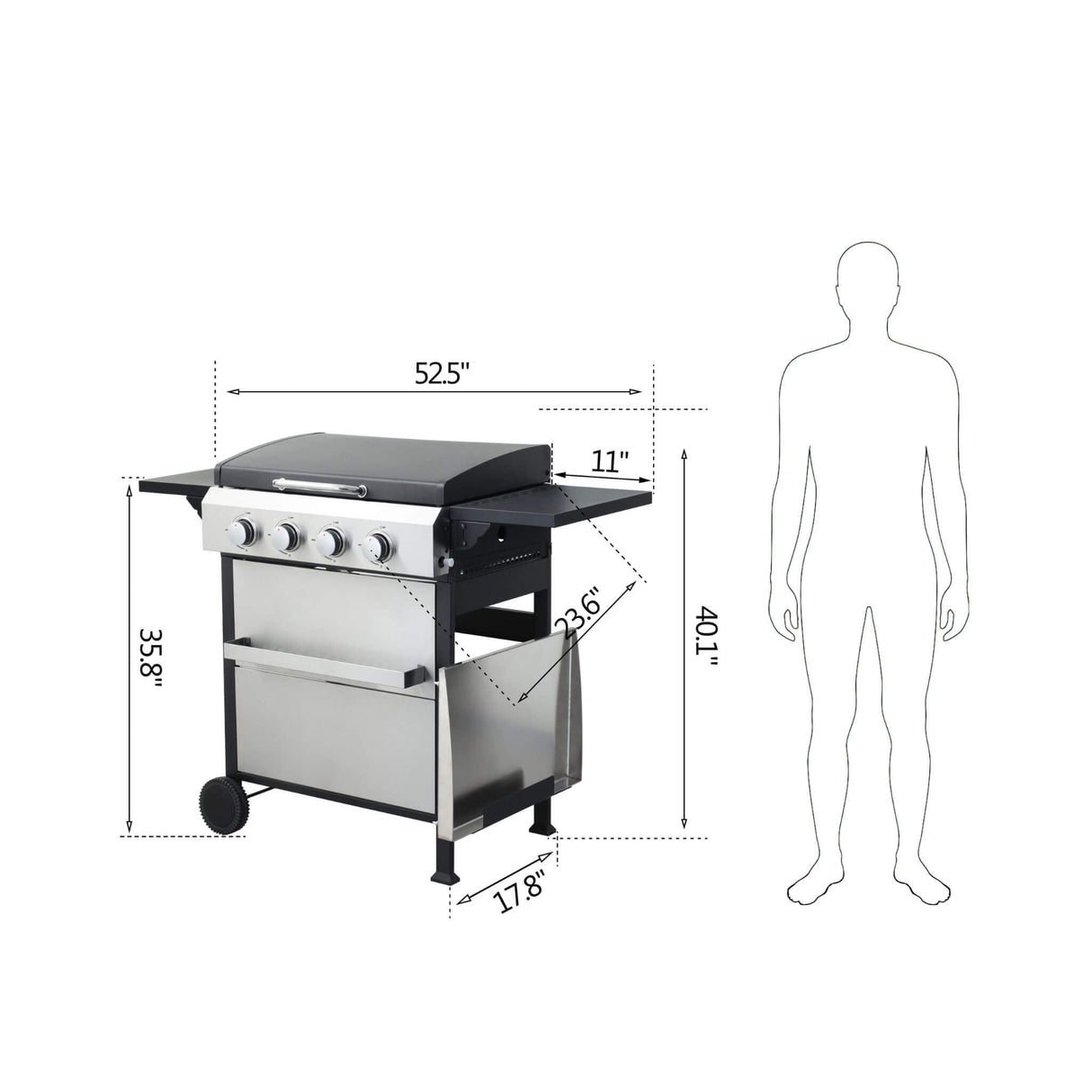 Premium Outdoor 4-Burner Propane BBQ Grill With Foldable Side Tables, Hanging Basket, And Cooking Grids