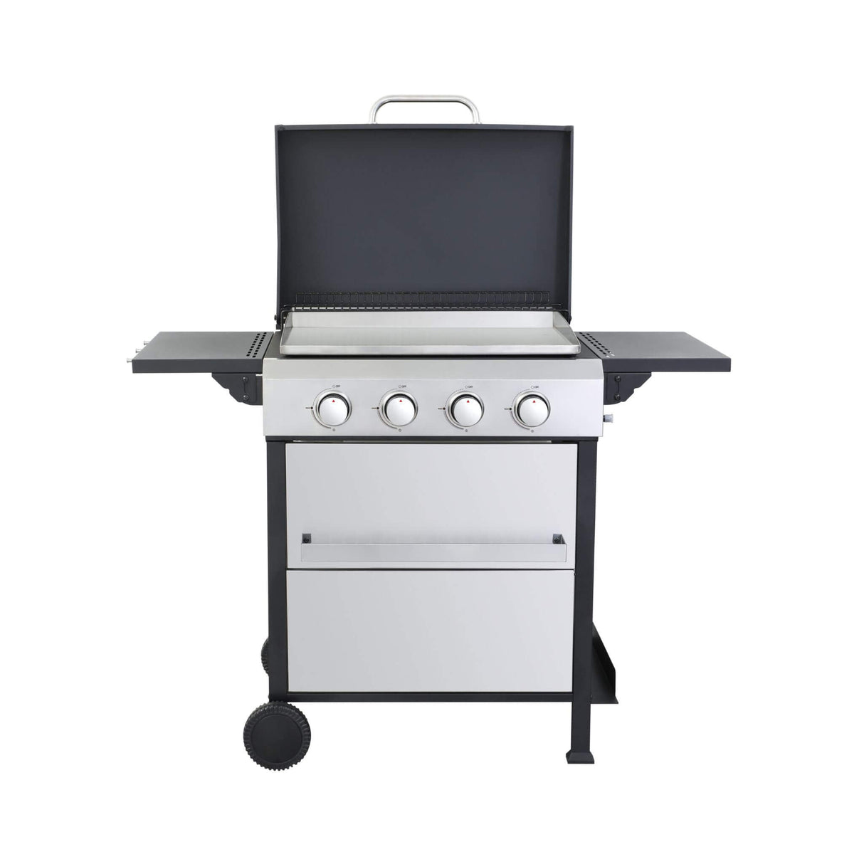 Premium Outdoor 4-Burner Propane BBQ Grill With Foldable Side Tables, Hanging Basket, And Cooking Grids